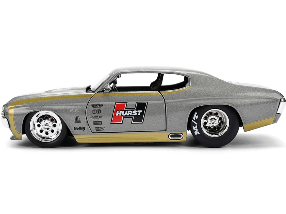 1971 Chevrolet Chevelle SS "Hurst" Gray Metallic with Gold Stripes "Bigtime Muscle" Series 1/24 Diecast Model Car by Jada