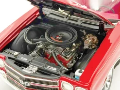 1970 Chevrolet Chevelle SS 454 LS6 Cranberry Red with White Stripes and Red Interior Limited Edition to 454 pieces Worldwide 1/18 Diecast Model Car by ACME