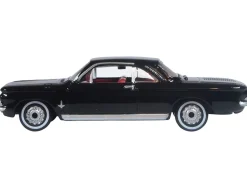 1963 Chevrolet Corvair Coupe Tuxedo Black with Red Interior 1/87 (HO) Scale Diecast Model Car by Oxford Diecast