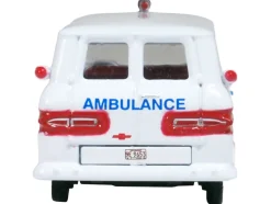 1962 Chevrolet Corvair Greenbrier AmbleWagon Ambulance White with Red Stripes 1/87 (HO) Scale Diecast Model Car by Oxford Diecast