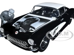 1957 Chevrolet Corvette Black White Top Wolfman Diecast Figure Universal Monsters Hollywood Rides Series 1/24 Diecast Model Car Jada 32195