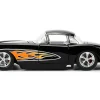 1957 Chevrolet Corvette Black with Flame Graphics and White Interior "Bigtime Muscle" Series 1/24 Diecast Model Car by Jada