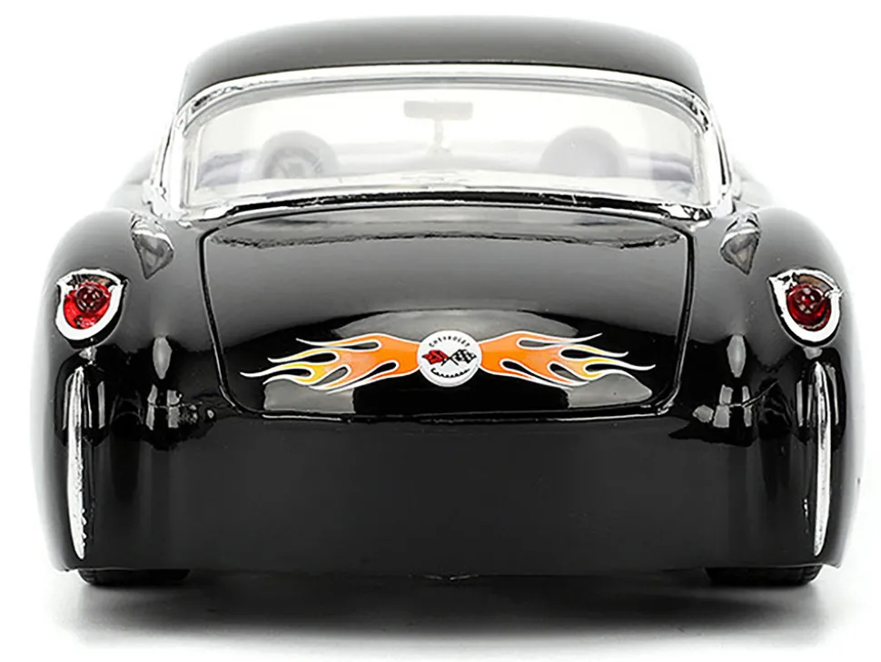 1957 Chevrolet Corvette Black with Flame Graphics and White Interior "Bigtime Muscle" Series 1/24 Diecast Model Car by Jada