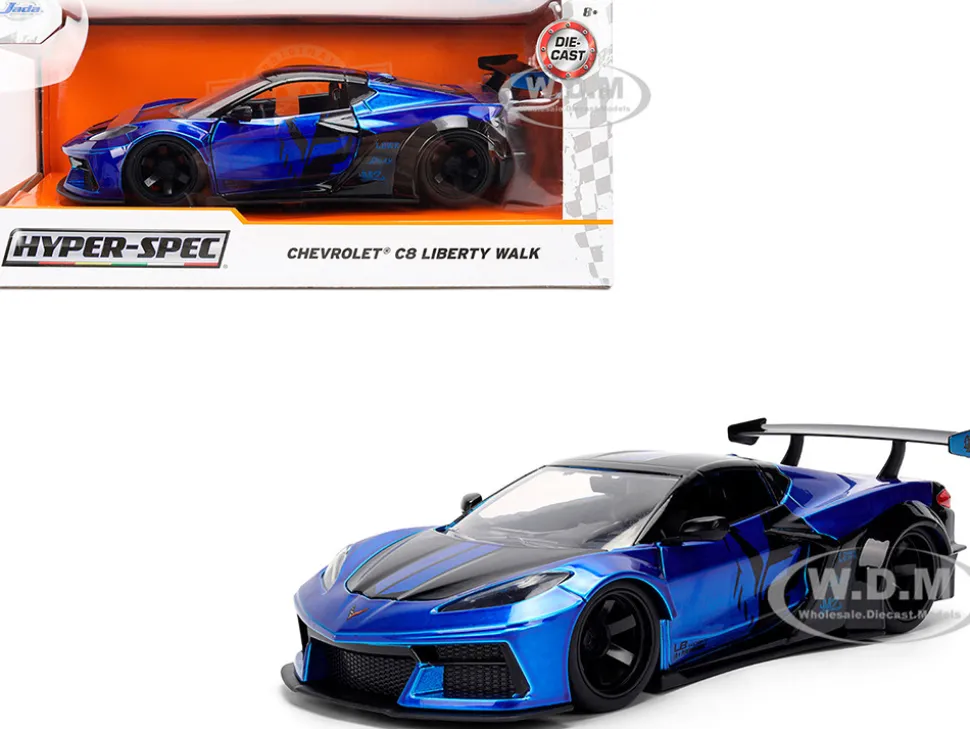 Chevrolet Corvette C8 "Liberty Walk" Candy Blue and Black "Hyper-Spec" Series 1/24 Diecast Model Car by Jada