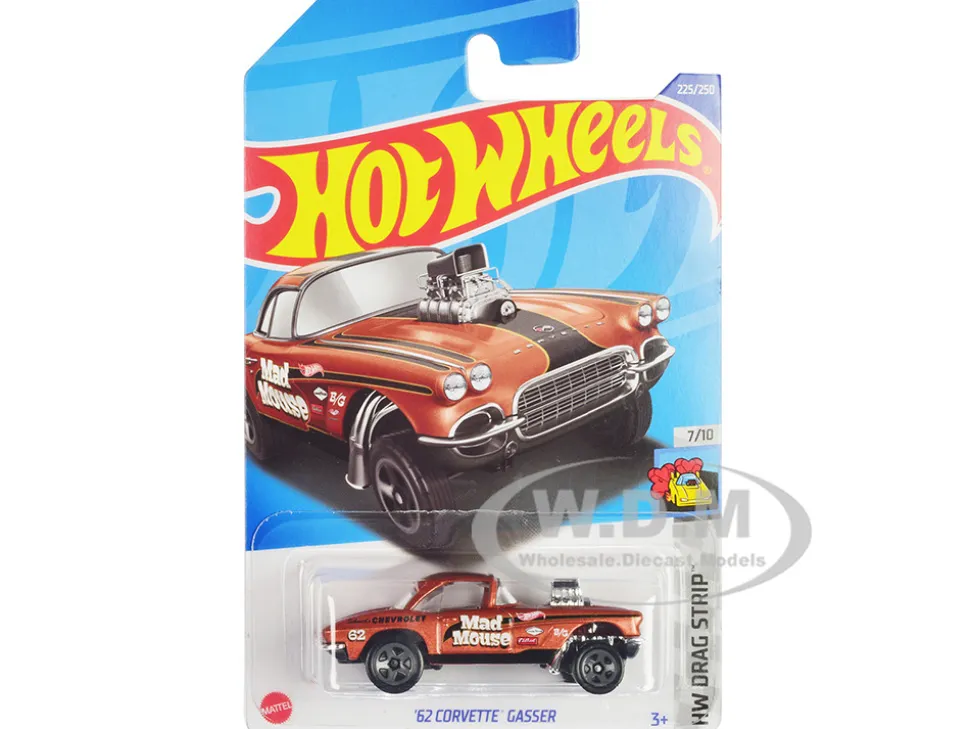 1962 Chevrolet Corvette Gasser Mad Mouse Copper Metallic with Black Stripes HW Drag Strip Series Diecast Model Car Hot Wheels HHF59
