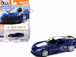 2018 Chevrolet Corvette Grand Sport Admiral Blue with White Stripe "Sports Cars" Series 1/64 Diecast Model Car by Auto World