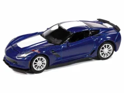 2018 Chevrolet Corvette Grand Sport Admiral Blue with White Stripe "Sports Cars" Series 1/64 Diecast Model Car by Auto World
