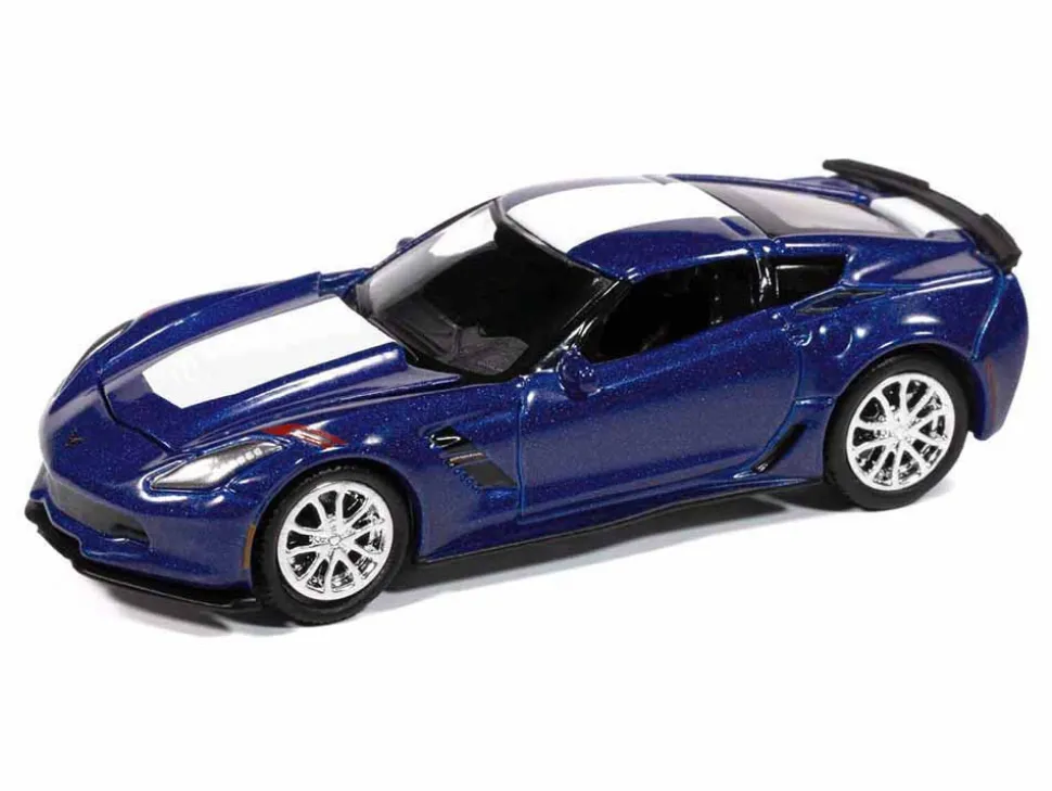 2018 Chevrolet Corvette Grand Sport Admiral Blue with White Stripe "Sports Cars" Series 1/64 Diecast Model Car by Auto World