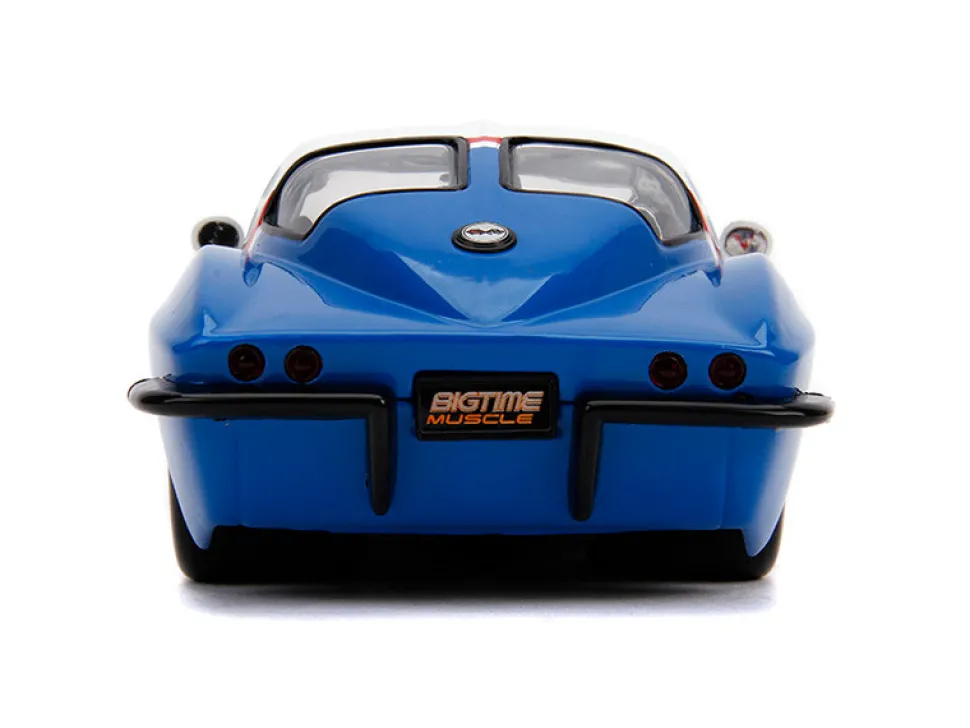 1963 Chevrolet Corvette Stingray White Blue Red Stripe Chevy Racing Bigtime Muscle 1/24 Diecast Model Car Jada 31666