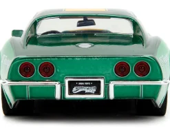 1969 Chevrolet Corvette Stingray ZL1 Green Metallic with Yellow Stripes and Cammy Diecast Figure Street Fighter Video Game Anime Hollywood Rides Series 1/24 Diecast Model Car Jada 30837