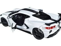2020 Chevrolet Corvette Stingray Coupe White Black Stripes Special Edition Series 1/24 Diecast Model Car Maisto 31534