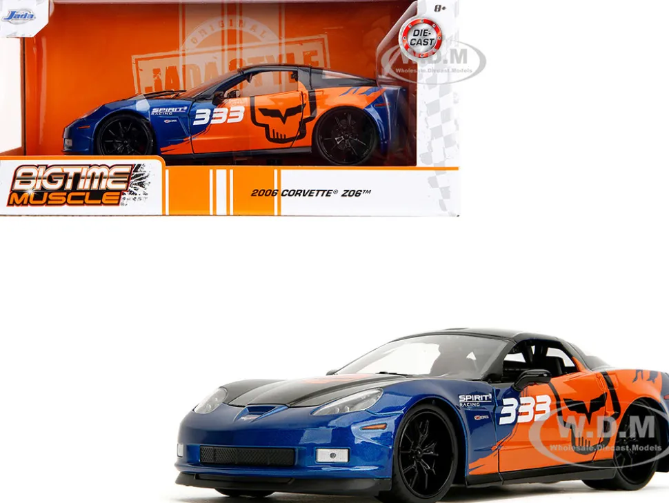 2006 Chevrolet Corvette Z06 #333 "Spirit Racing" Blue Metallic and Orange with Black Hood and Top "Bigtime Muscle" Series 1/24 Diecast Model Car by Jada