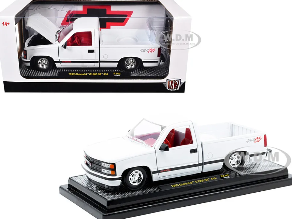 1993 Chevrolet C1500 SS 454 Pickup Truck White with Red Interior Limited Edition to 9600 pieces Worldwide 1/24 Diecast Model Car by M2 Machines