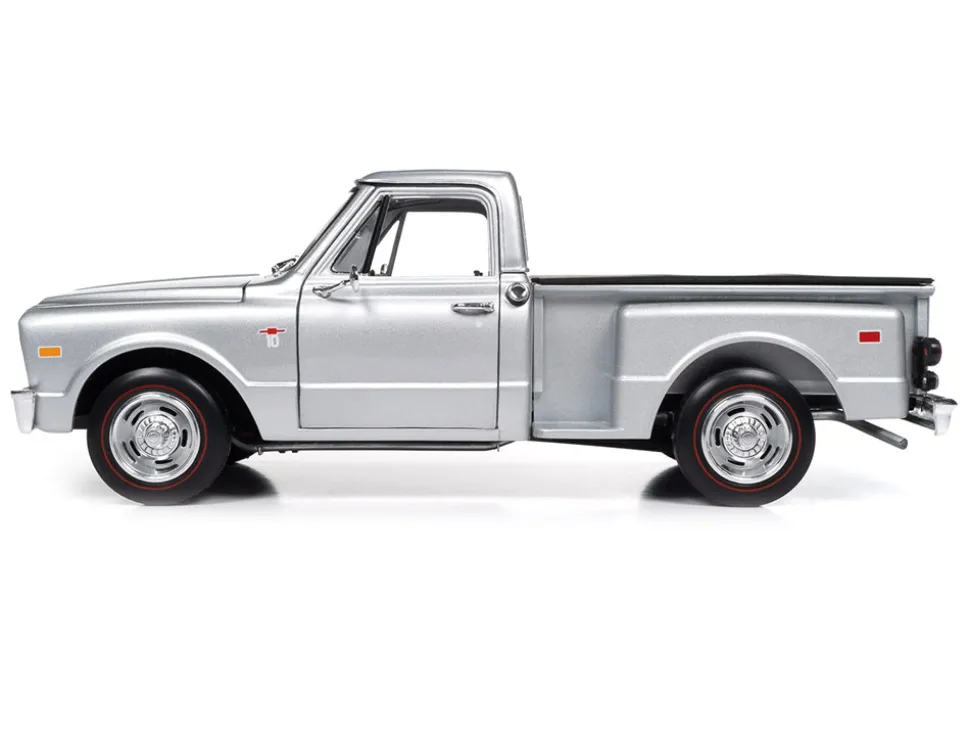 1968 Chevrolet C10 Stepside Pickup Truck Silver Metallic 1/18 Diecast Model Car by Auto World