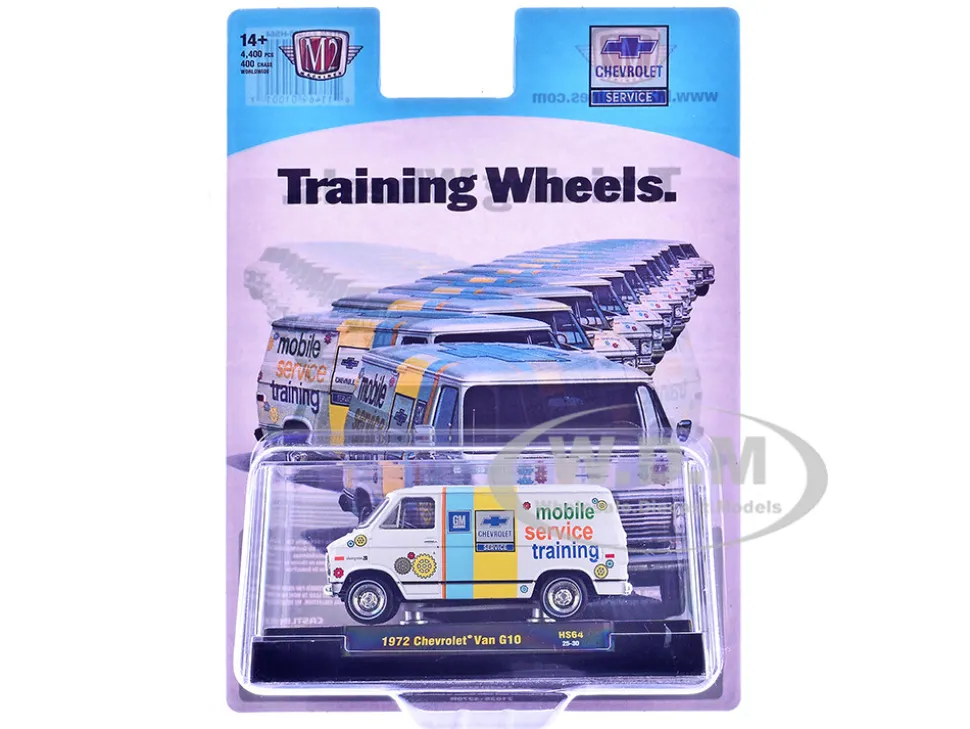 1972 Chevrolet G10 Van "Chevrolet Mobile Service Training" White with Graphics Limited Edition to 4400 pieces Worldwide 1/64 Diecast Model Car by M2 Machines