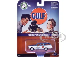 1963 Chevrolet II Nova 400 Wagon "Gulf" Blue and White with Blue Interior "Big Country Collectibles" 2025 Series 1/64 Diecast Model Car by Auto World