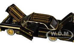 1964 Chevrolet Impala Lowrider Black with Gold Graphics and Wheels 