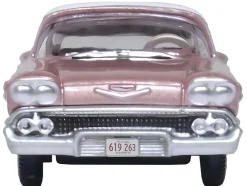 1958 Chevrolet Impala Sport Cay Coral Pink Metallic with White Top 1/87 HO Scale Diecast Model Car Oxford Diecast 87CIS58001