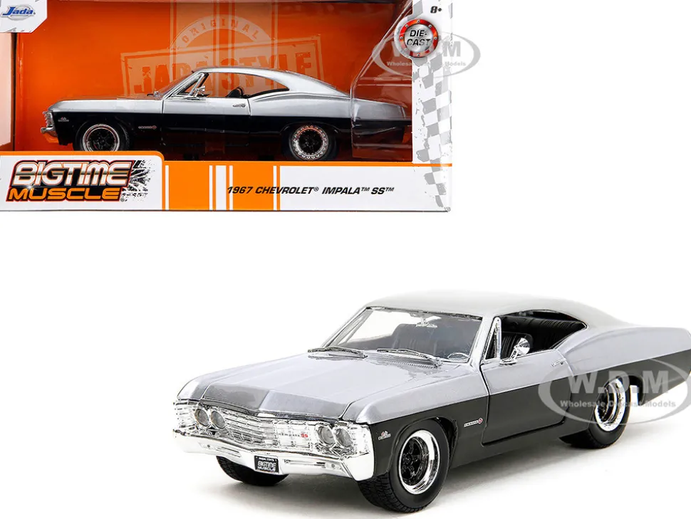 1967 Chevrolet Impala SS Silver Metallic and Black "Bigtime Muscle" Series 1/24 Diecast Model Car by Jada