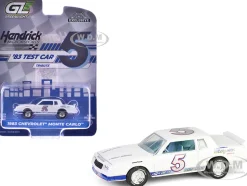 1983 Chevrolet Monte Carlo #5 "Hendrick Motorsports First Test Car Tribute" White with Blue Stripes and Interior "Hobby Exclusive" Series 1/64 Diecast Model Car by Greenlight