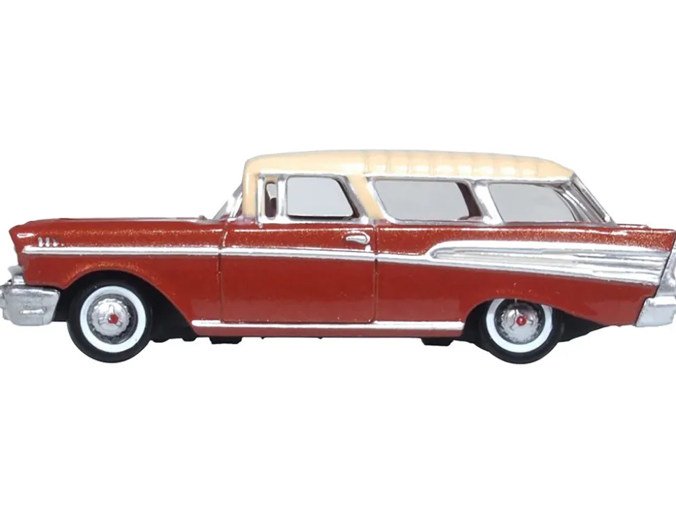 1957 Chevrolet Nomad Adobe Beige with Sierra Gold Top 1/87 (HO) Scale Diecast Model Car by Oxford Diecast