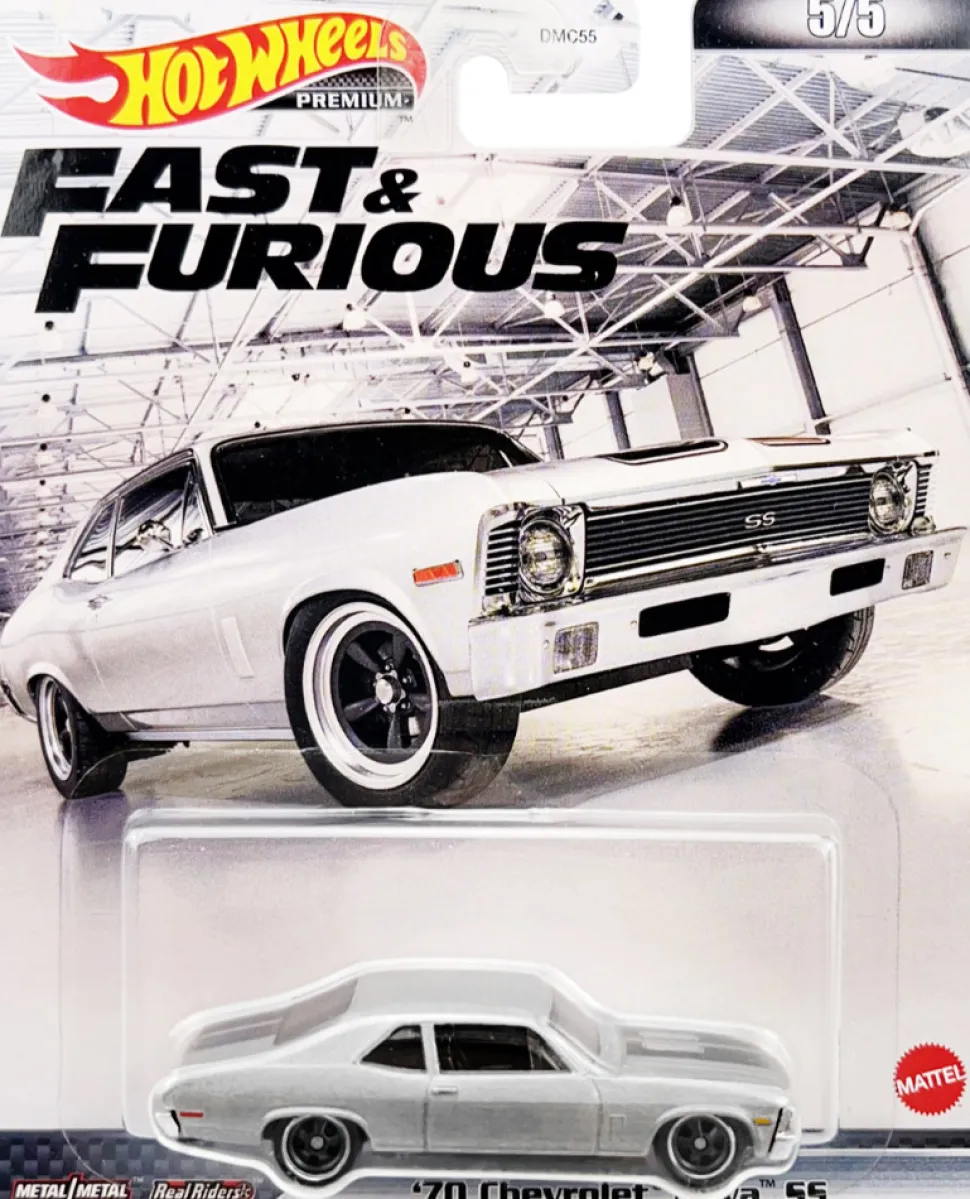 1970 Chevrolet Nova SS Silver Metallic Black Stripes Fast & Furious Series Diecast Model Car Hot Wheels HCP14