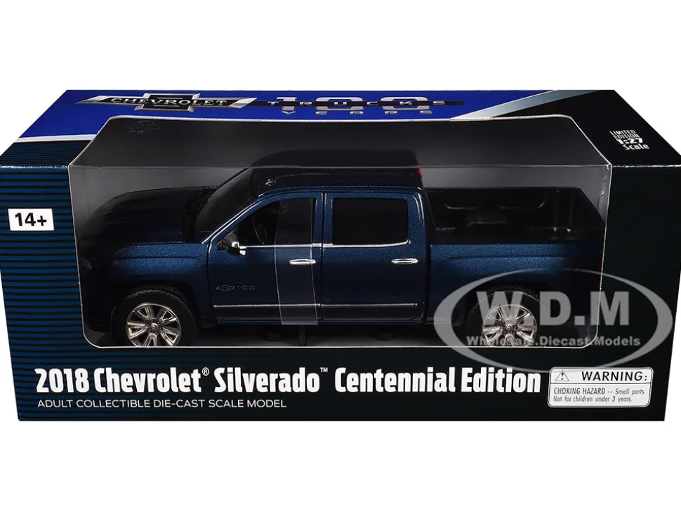 2018 Chevrolet Silverado LTZ Centennial 100 Years Anniversary Edition Blue 1/27 Diecast Model Car Motormax 79353