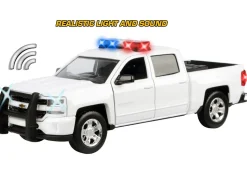 2017 Chevrolet Silverado 1500 LT Z71 Crew Cab Pickup Truck White with Flashing Light Bar and Front and Rear Lights and Sounds 1/27 Diecast Model Car by Motormax