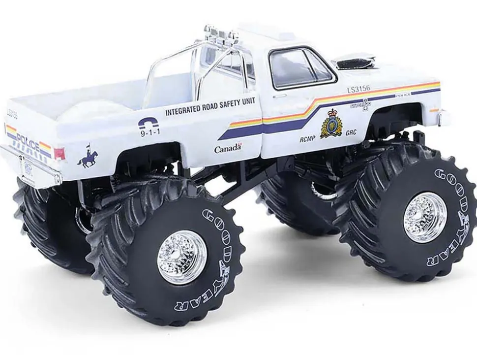 1986 Chevrolet Silverado Monster Truck "Royal Canadian Mounted Police" White with Stripes "Kings of Crunch - Hot Pursuit" Special Edition 1/64 Diecast Model Car by Greenlight