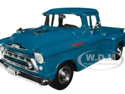 1957 Chevrolet 3100 Stepside Pickup Truck Teal Metallic Timeless Legends Series 1/24 Diecast Model Car Motormax 79381t