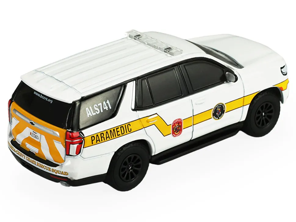 2024 Chevrolet Tahoe "Montgomery County, Maryland Fire & Rescue Bethesda-Chevy Chase Rescue Squad" White with Yellow Stripes "Fire & Rescue" Series #5 1/64 Diecast Model Car by Greenlight