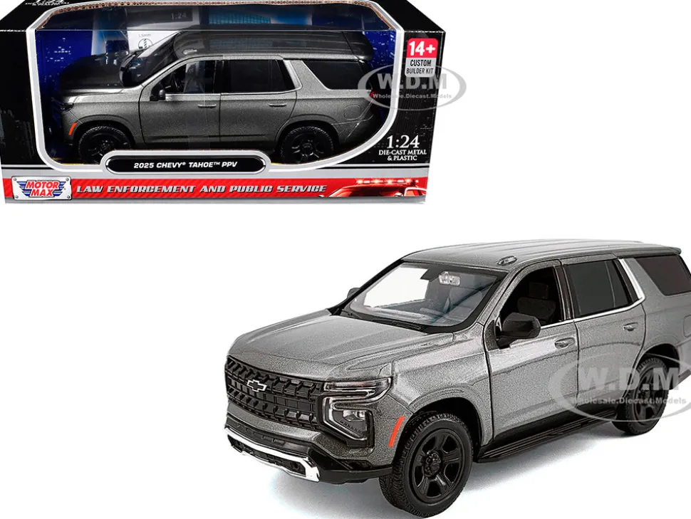 2025 Chevrolet Tahoe PPV Dark Gray Metallic "Custom Builder's Kit - Law Enforcement and Public Service" Series 1/24 Diecast Model Car by Motormax