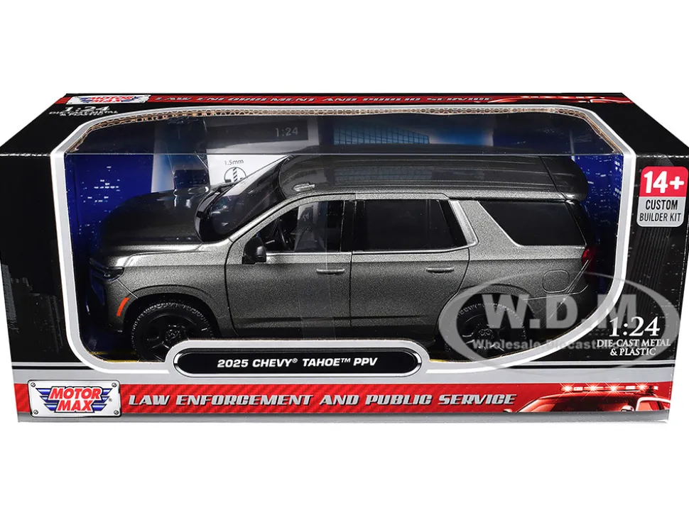 2025 Chevrolet Tahoe PPV Dark Gray Metallic "Custom Builder's Kit - Law Enforcement and Public Service" Series 1/24 Diecast Model Car by Motormax