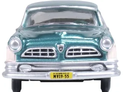 1955 Chrysler New Yorker Deluxe St. Regis Jade Green Metallic and Cream 1/87 (HO) Scale Diecast Model Car by Oxford Diecast