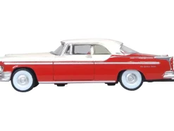1955 Chrysler New Yorker Deluxe St. Regis Tango Red and Platinum Metallic 1/87 (HO) Scale Diecast Model Car by Oxford Diecast