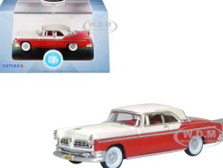 1955 Chrysler New Yorker Deluxe St. Regis Tango Red and Platinum Metallic 1/87 (HO) Scale Diecast Model Car by Oxford Diecast