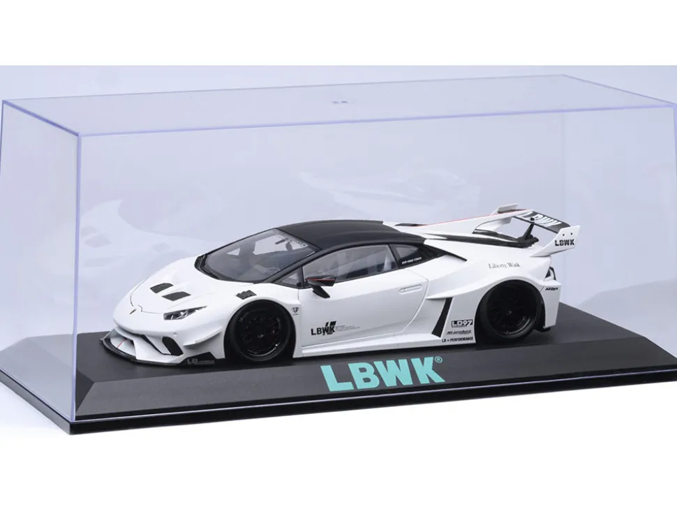 Collectible Display Show Case with Black Plastic Base and Green "LBWK" Logo for 1/18-1/24 Scale Model Cars by Autoart