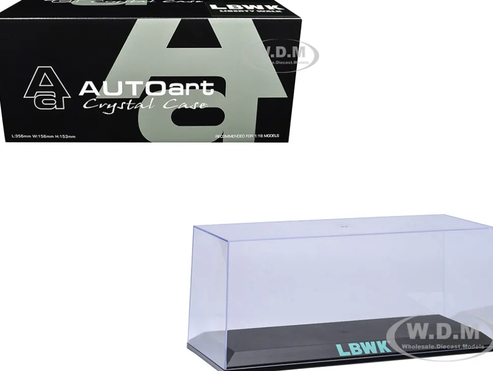 Collectible Display Show Case with Black Plastic Base and Green "LBWK" Logo for 1/18-1/24 Scale Model Cars by Autoart