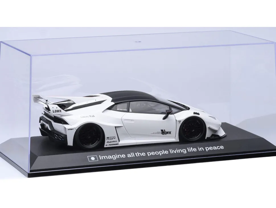 Collectible Display Show Case with Black Plastic Base and Green "LBWK" Logo for 1/18-1/24 Scale Model Cars by Autoart