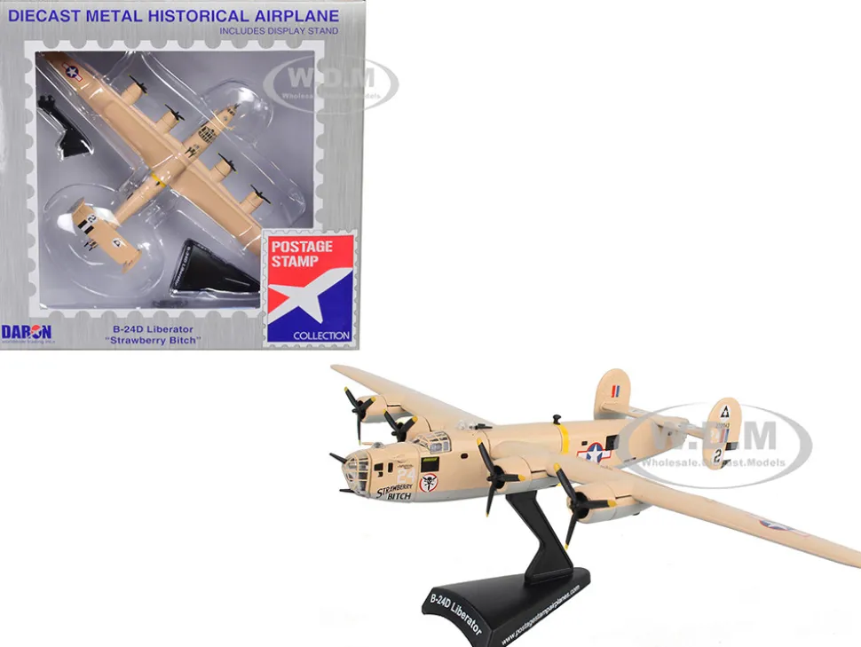 Consolidated B 24D Liberator Bomber Aircraft Strawberry Bitch 376th Heavy Bombardment North Africa United States Army Air Forces 1/163 Diecast Model Airplane Postage Stamp PS5557-5