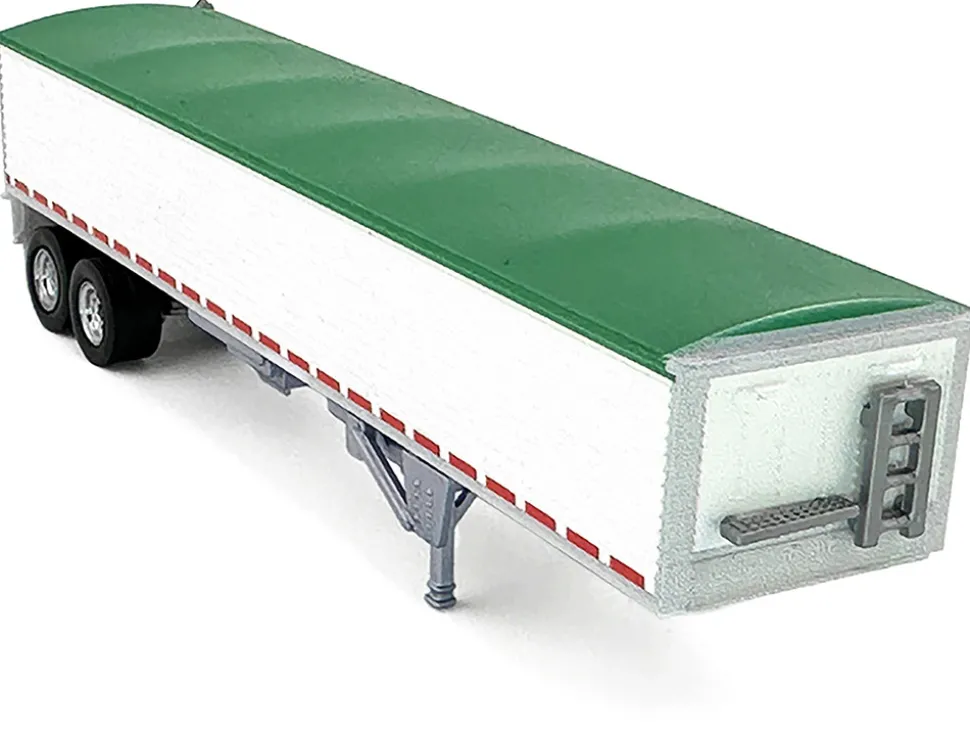 Covered Grain Trailer White with Green Tarp 1/87 (HO) Plastic Model Car by HO Logistics