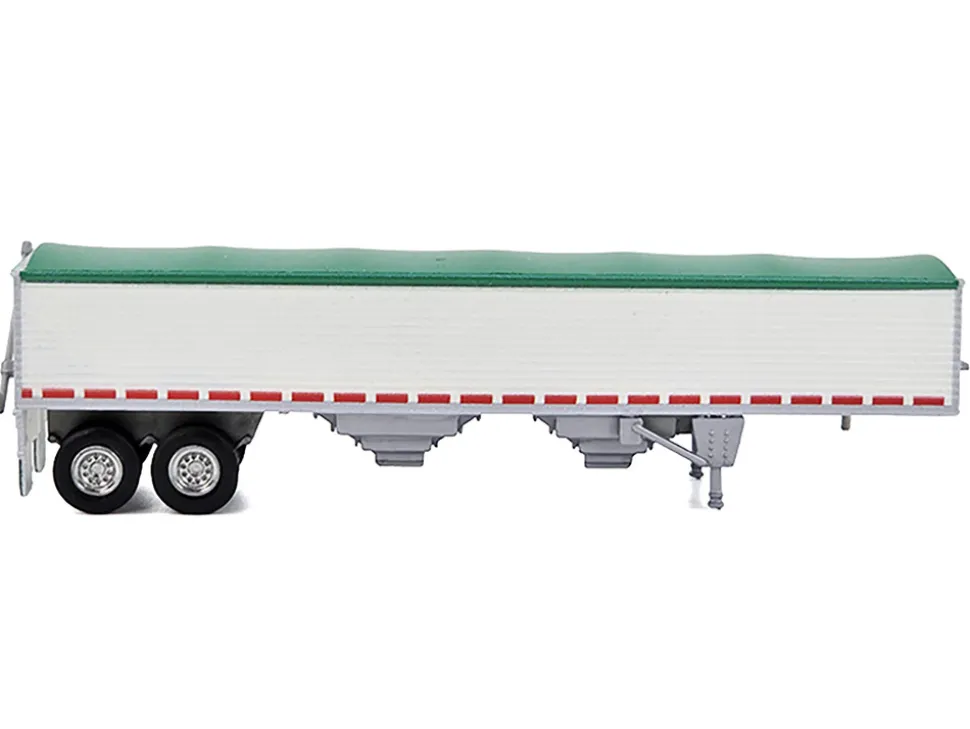 Covered Grain Trailer White with Green Tarp 1/87 (HO) Plastic Model Car by HO Logistics