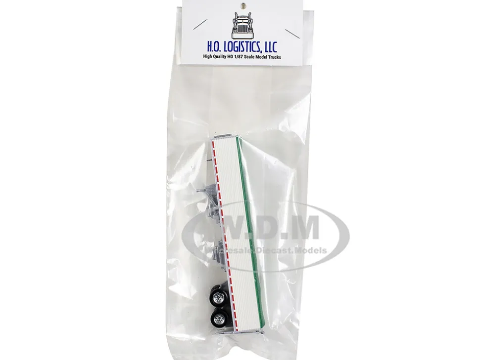 Covered Grain Trailer White with Green Tarp 1/87 (HO) Plastic Model Car by HO Logistics