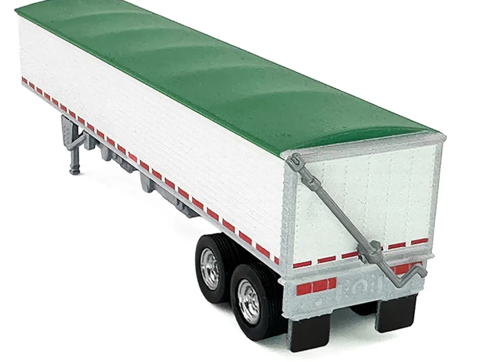 Covered Grain Trailer White with Green Tarp 1/87 (HO) Plastic Model Car by HO Logistics