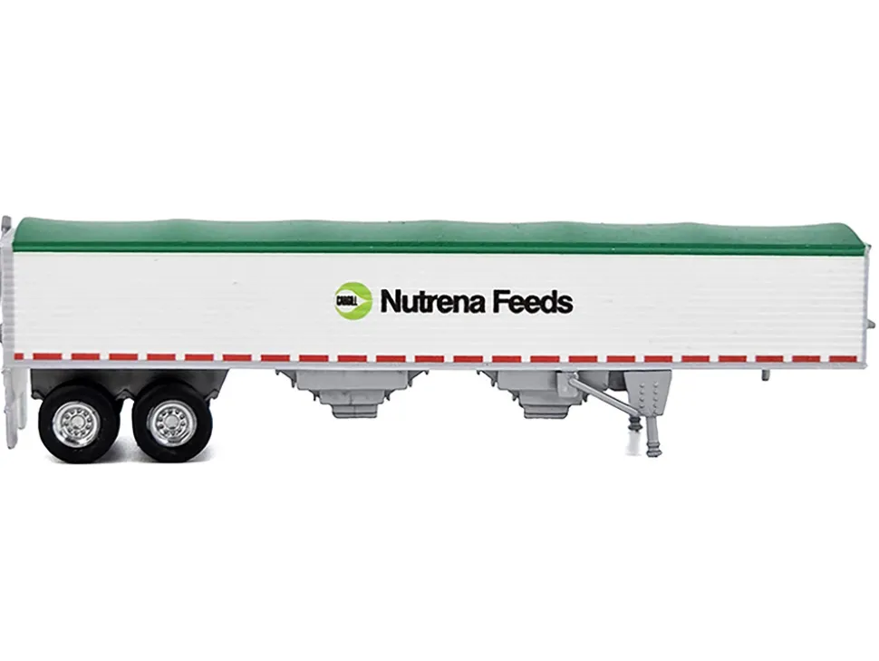 Covered Grain Trailer White with Green Tarp "Nutrena Feeds" 1/87 (HO) Plastic Model Car by HO Logistics