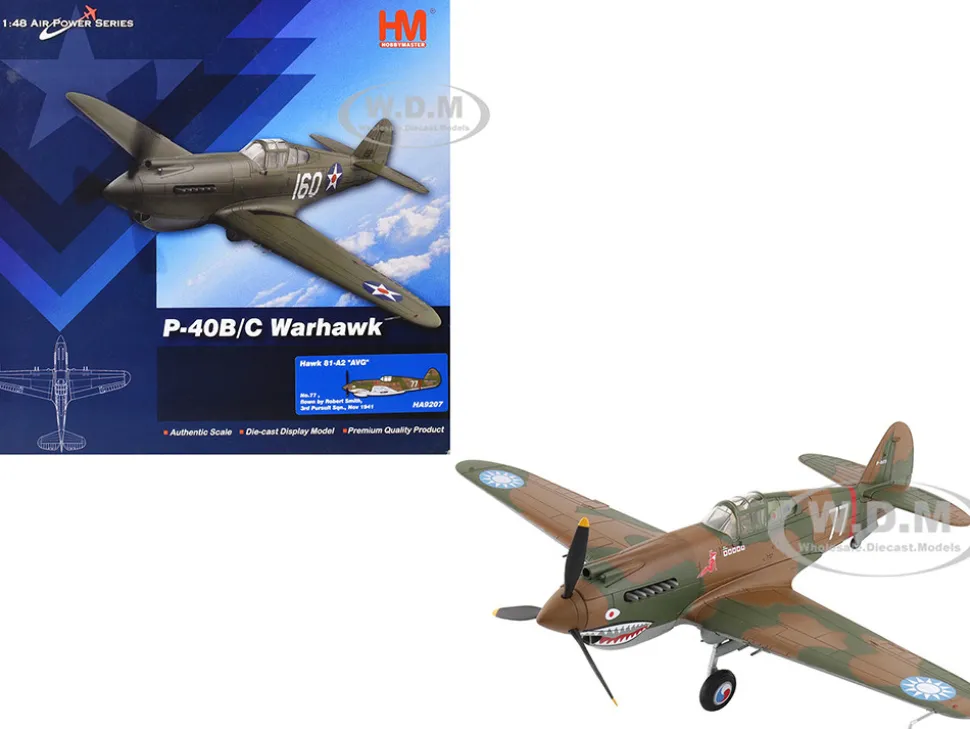 Curtiss P-40B Hawk 81-A2 Fighter-Bomber Aircraft "No.77, Robert Smith, 3rd Pursuit Squadron" (1941) American Volunteer Group in China "Air Power Series" 1/48 Diecast Model by Hobby Master