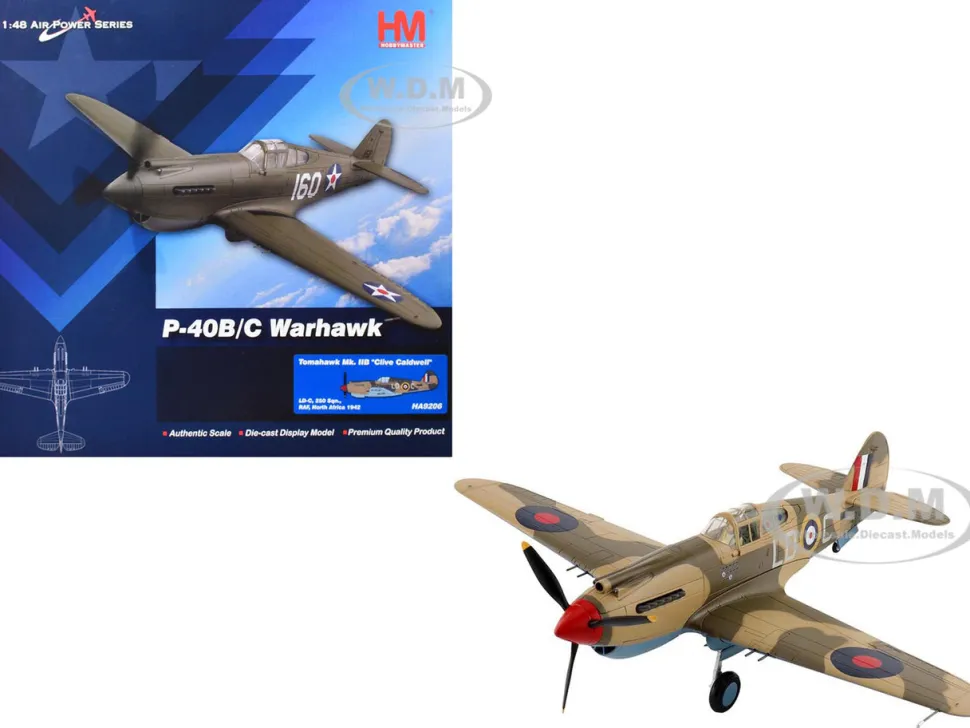 Curtiss P-40 Warhawk Tomahawk Mk IIB Aircraft "LD-C, Clive Caldwell, No. 250 Squadron, North Africa" (1942) British Royal Air Force "Air Power Series" 1/48 Diecast Model by Hobby Master
