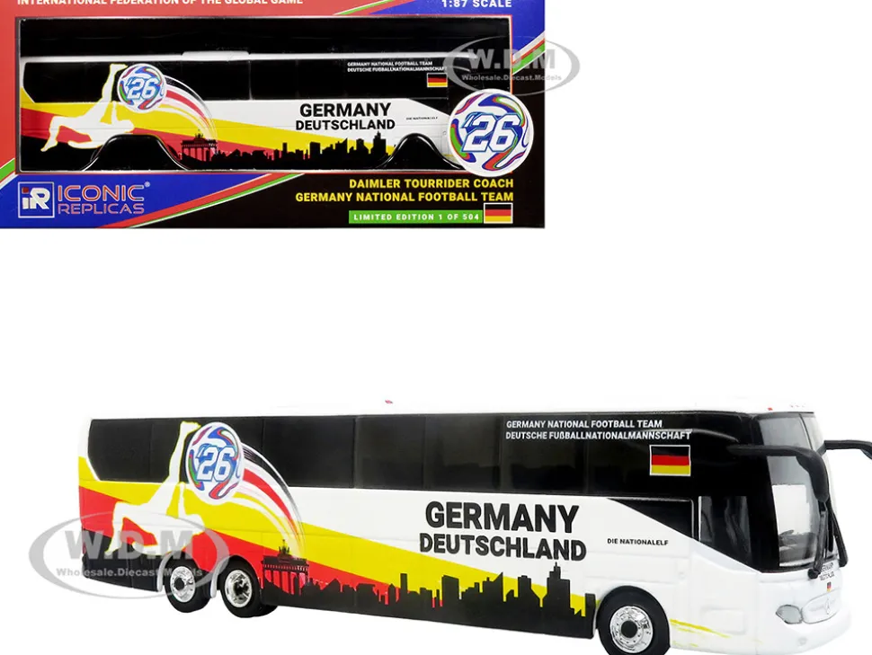 Daimler Tourrider Coach Bus "Germany National Football Team" White with Graphics "International Federation of the Global Game" Series Limited Edition to 504 pieces Worldwide 1/87 (HO) Diecast Model by Iconic Replicas