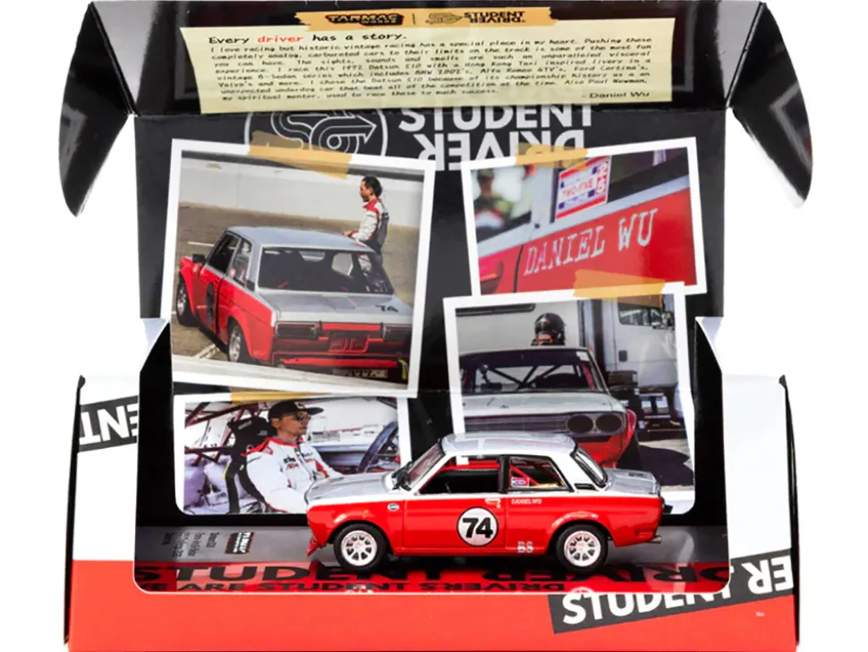 Datsun 510 #74 Daniel Wu "Trans-Am B-Sedan 2.5 Challenge" (2023) Silver and Red "Hobby64" Series 1/64 Diecast Model Car by Tarmac Works