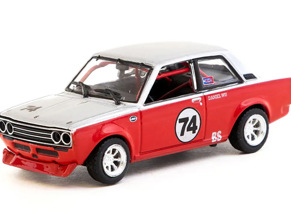 Datsun 510 #74 Daniel Wu "Trans-Am B-Sedan 2.5 Challenge" (2023) Silver and Red "Hobby64" Series 1/64 Diecast Model Car by Tarmac Works